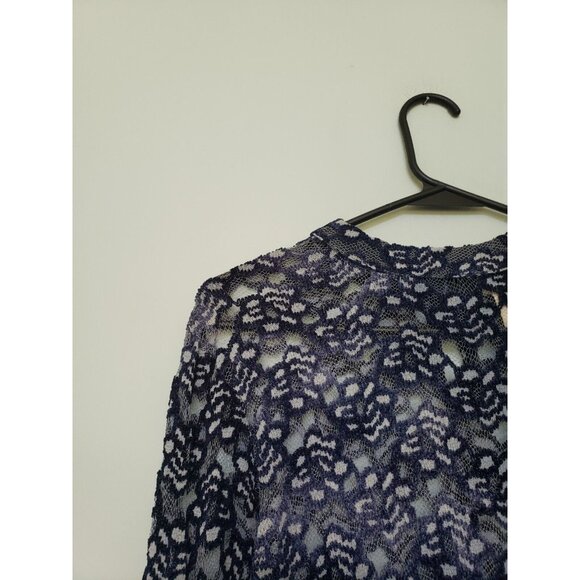 Artistic Works by Lu Womens M Blouse Bell Sleeves Mock Neck Lace Semi Sheer Blue - Picture 4 of 6